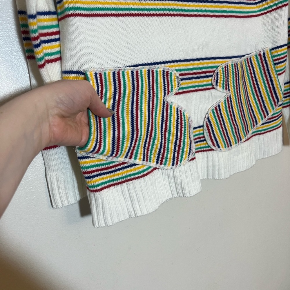 Modcloth Smitten Mitten Rainbow Striped Knit Sweater Hoodie Medium - Picture 5 of 6